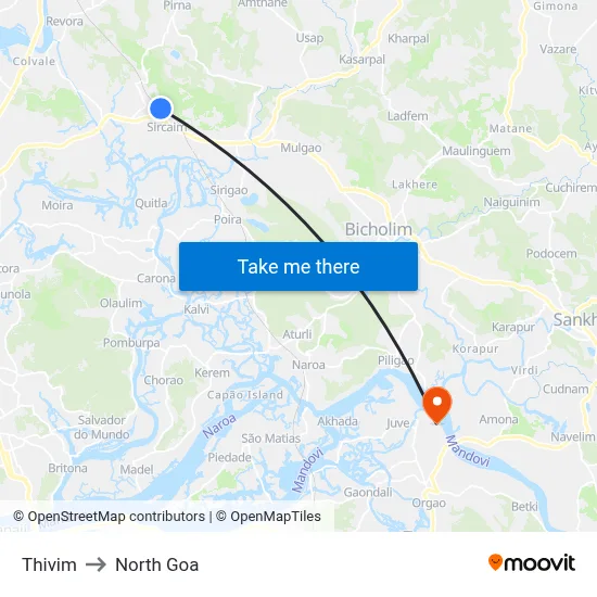 Thivim to North Goa map