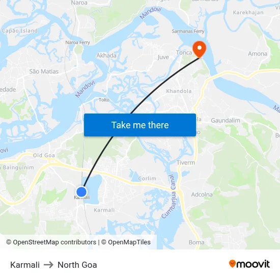 Karmali to North Goa map