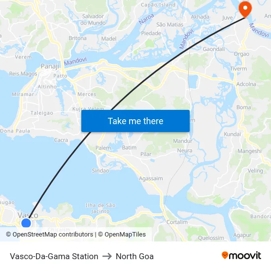 Vasco-Da-Gama Station to North Goa map