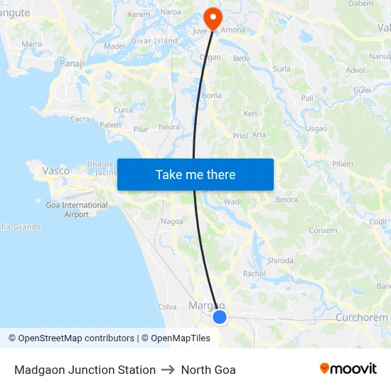 Madgaon Junction Station to North Goa map