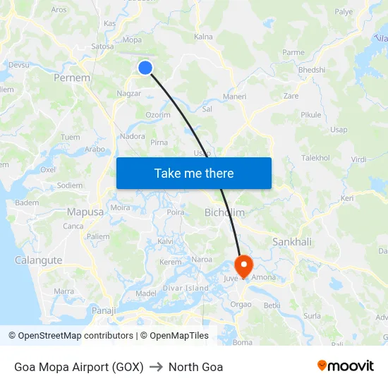 Goa Mopa Airport (GOX) to North Goa map