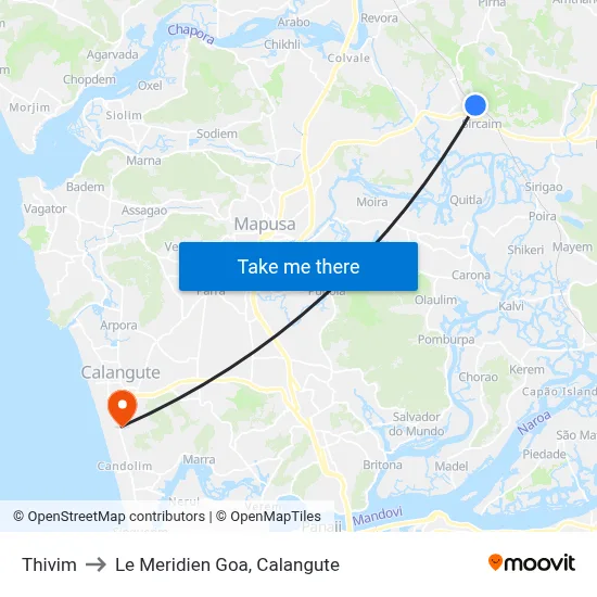 Thivim to Le Meridien Goa, Calangute map