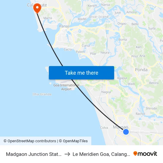 Madgaon Junction Station to Le Meridien Goa, Calangute map