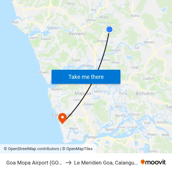 Goa Mopa Airport (GOX) to Le Meridien Goa, Calangute map
