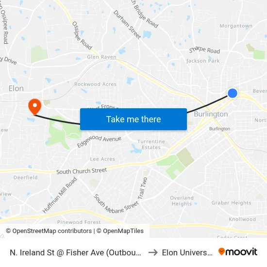 N. Ireland St @ Fisher Ave (Outbound) to Elon University map