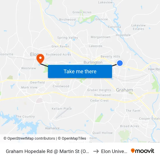 Graham Hopedale Rd @ Martin St (Outbound) to Elon University map