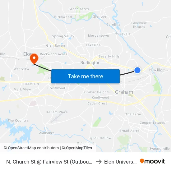 N. Church St @ Fairview St (Outbound) to Elon University map