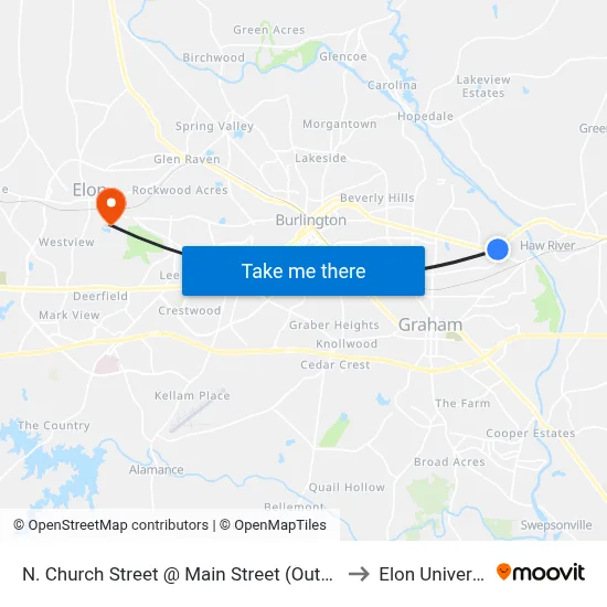 N. Church Street @ Main Street (Outbound) to Elon University map