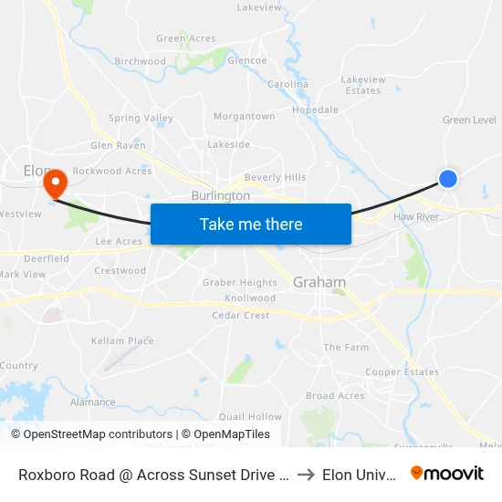 Roxboro Road @ Across Sunset Drive (Outbound) to Elon University map