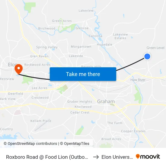 Roxboro Road @ Food Lion (Outbound) to Elon University map