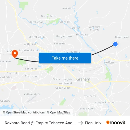 Roxboro Road @ Empire Tobacco And Vape (Inbound) to Elon University map
