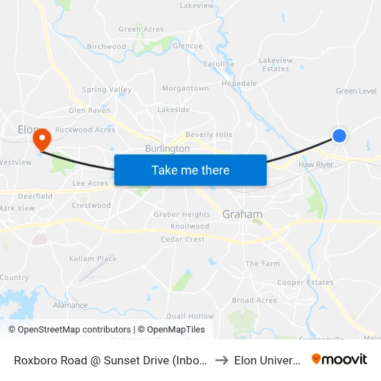 Roxboro Road @ Sunset Drive (Inbound) to Elon University map