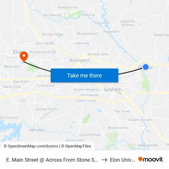 E. Main Street @ Across From Stone Street (Inbound) to Elon University map