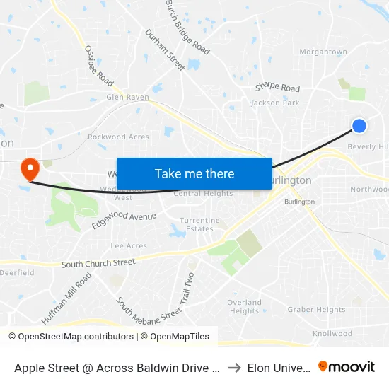 Apple Street @ Across Baldwin Drive (Inbound) to Elon University map