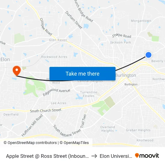 Apple Street @ Ross Street (Inbound) to Elon University map
