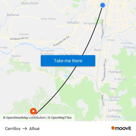 Cerrillos to Alhué map