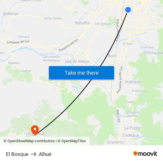 El Bosque to Alhué map