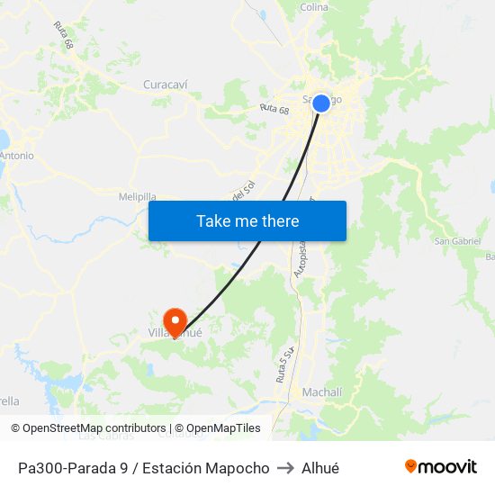 Pa300-Parada 9 / Estación Mapocho to Alhué map