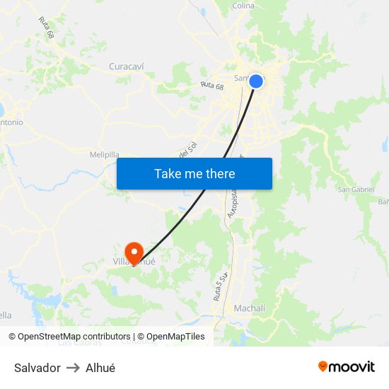 Salvador to Alhué map