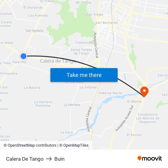 Calera De Tango to Buin map