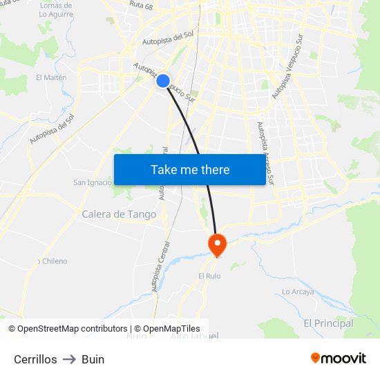 Cerrillos to Buin map