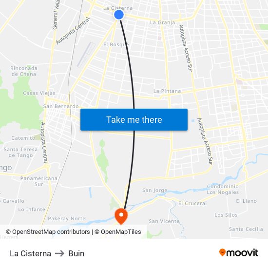 La Cisterna to Buin map