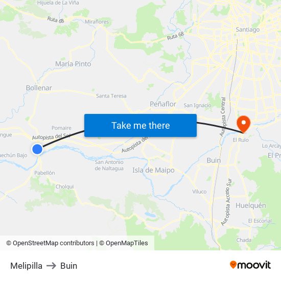 Melipilla to Buin map
