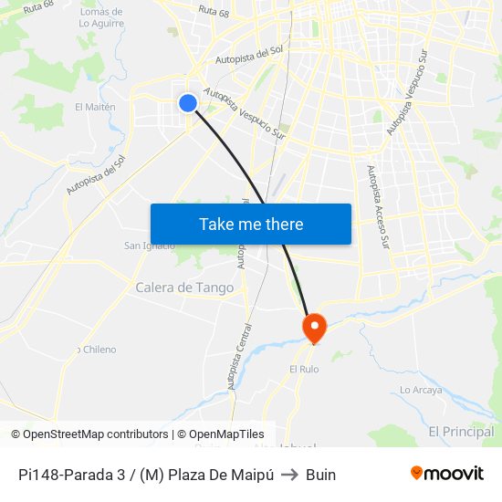 Pi148-Parada 3 / (M) Plaza De Maipú to Buin map