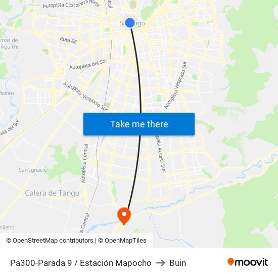 Pa300-Parada 9 / Estación Mapocho to Buin map