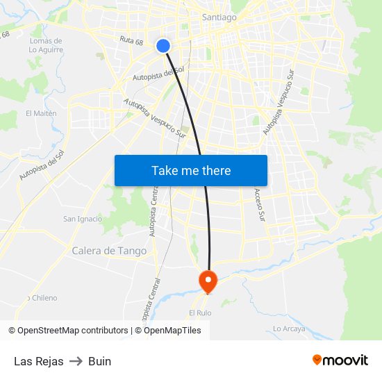 Las Rejas to Buin map