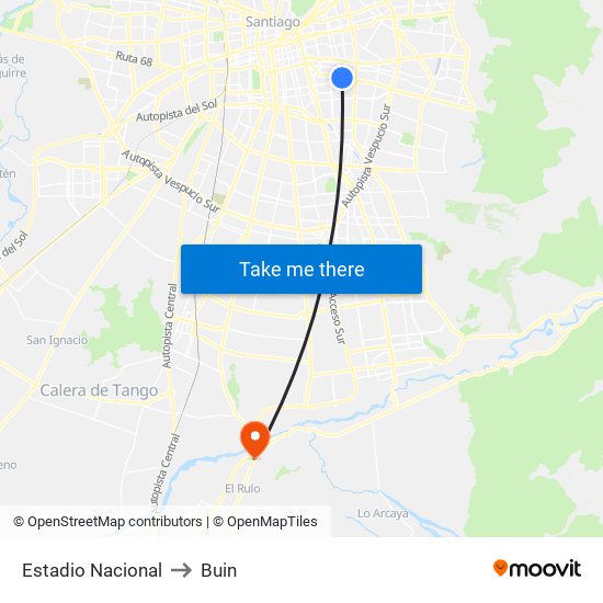 Estadio Nacional to Buin map