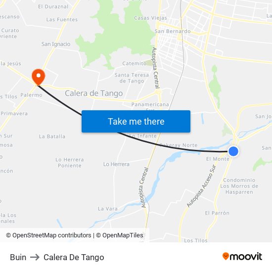 Buin to Calera De Tango map