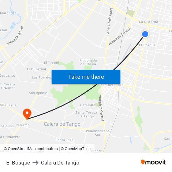 El Bosque to Calera De Tango map