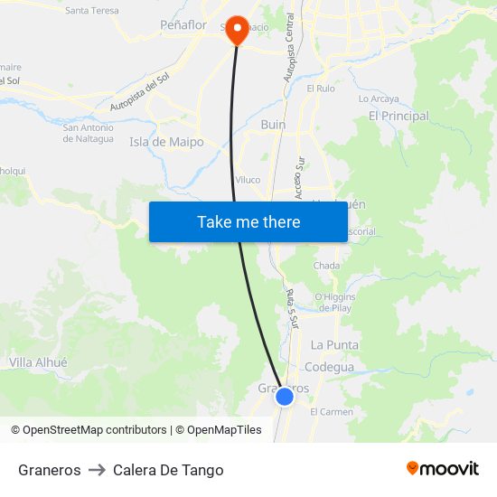 Graneros to Calera De Tango map