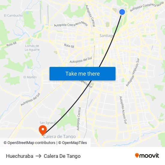 Huechuraba to Calera De Tango map