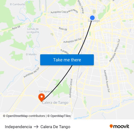 Independencia to Calera De Tango map