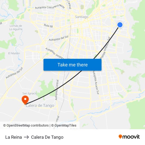La Reina to Calera De Tango map