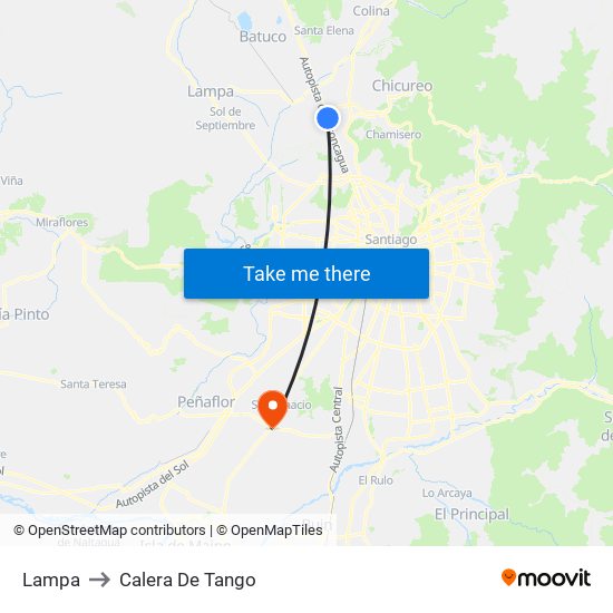 Lampa to Calera De Tango map