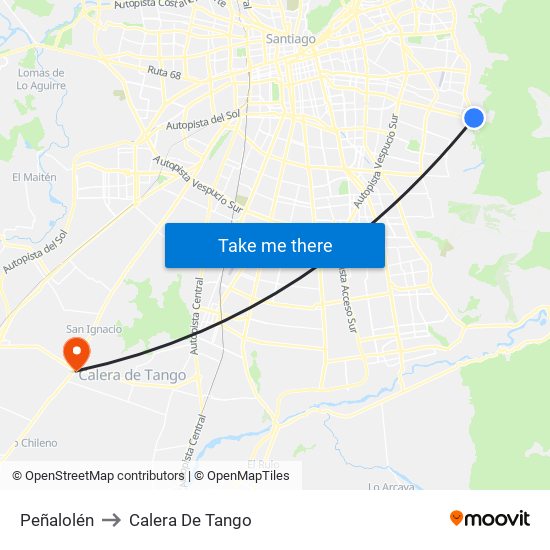 Peñalolén to Calera De Tango map