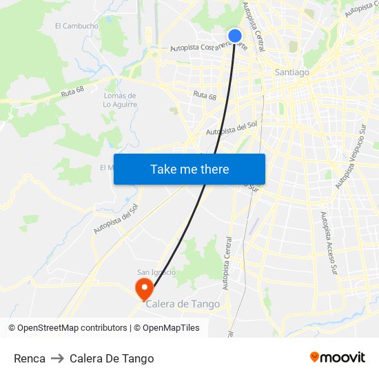 Renca to Calera De Tango map