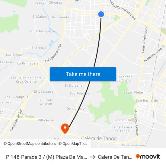Pi148-Parada 3 / (M) Plaza De Maipú to Calera De Tango map