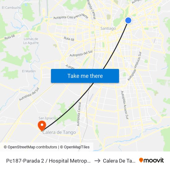 Pc187-Parada 2 / Hospital Metropolitano to Calera De Tango map