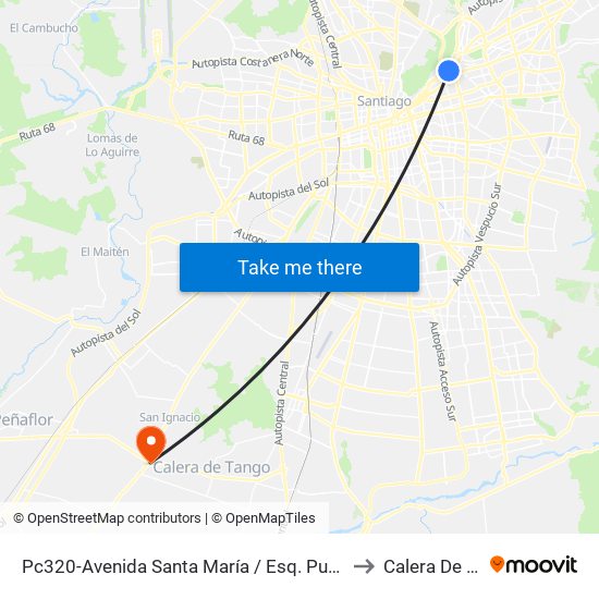 Pc320-Avenida Santa María / Esq. Puente Los Leones to Calera De Tango map