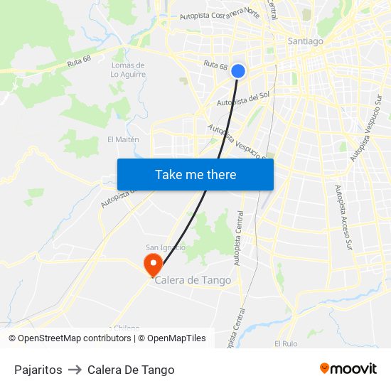 Pajaritos to Calera De Tango map