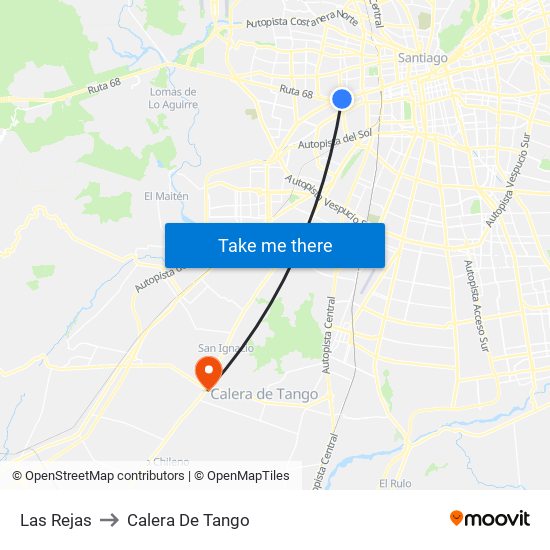 Las Rejas to Calera De Tango map