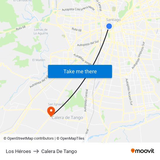 Los Héroes to Calera De Tango map