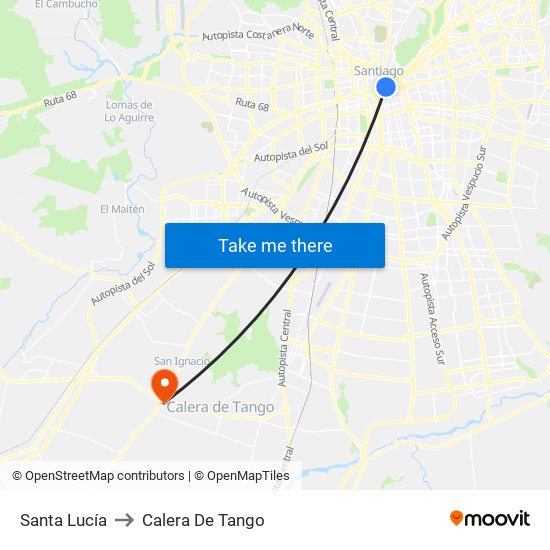 Santa Lucía to Calera De Tango map