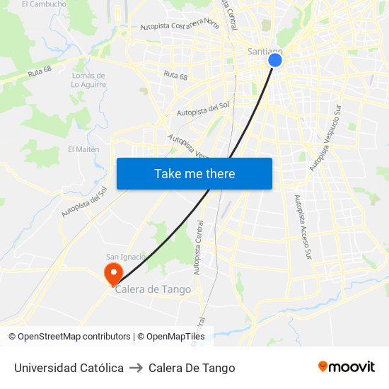 Universidad Católica to Calera De Tango map