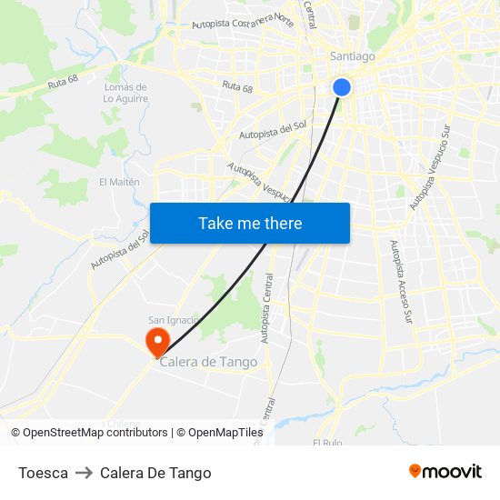 Toesca to Calera De Tango map