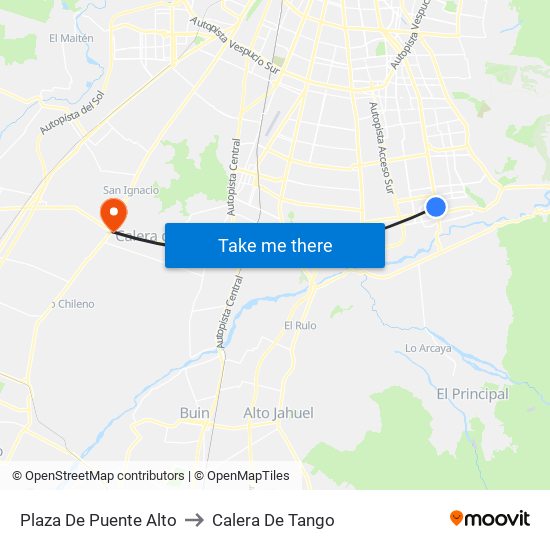 Plaza De Puente Alto to Calera De Tango map